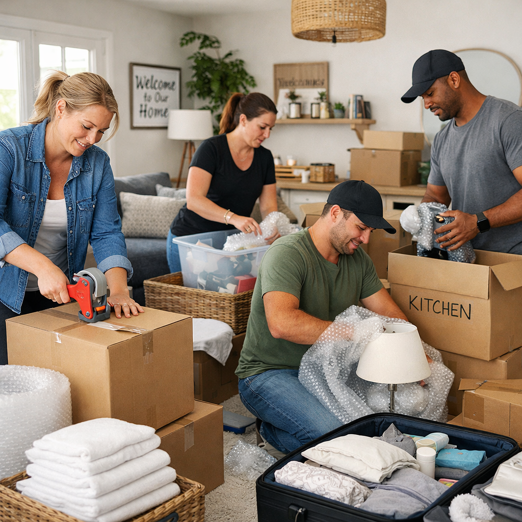 Team declutteringpacking for short term vacation rental setup